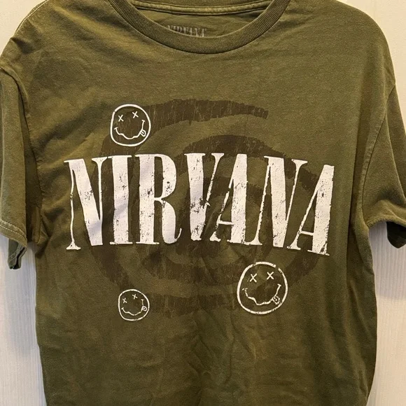 NIRVANA Army Green Smiley Face Tee - Picture 2 of 4